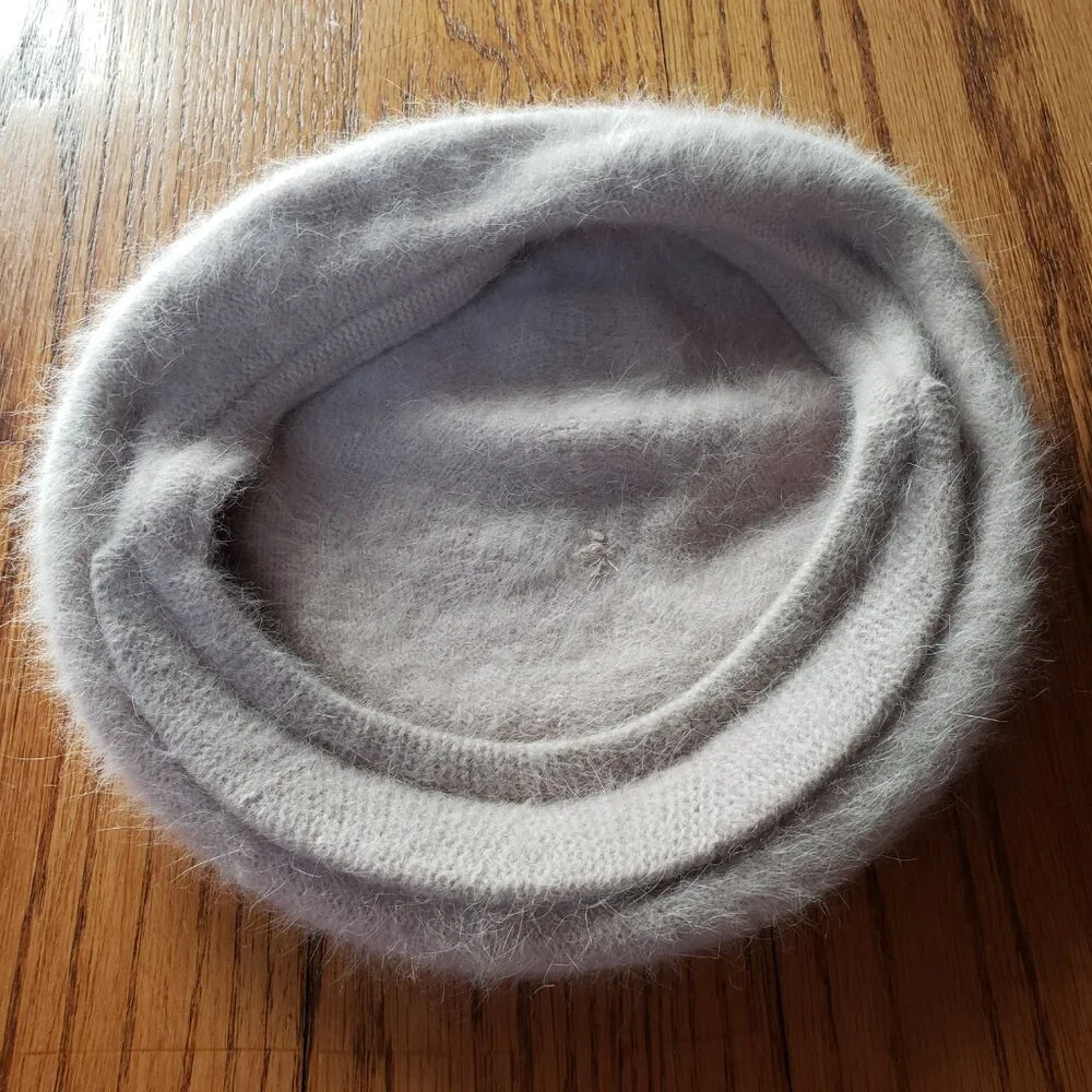 H&M Divided Beige Pink Furry Beret Hat One Size Angora Wool Blend